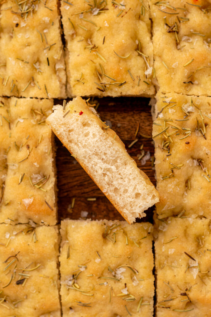 focaccia pieces with the centre piece sticking out