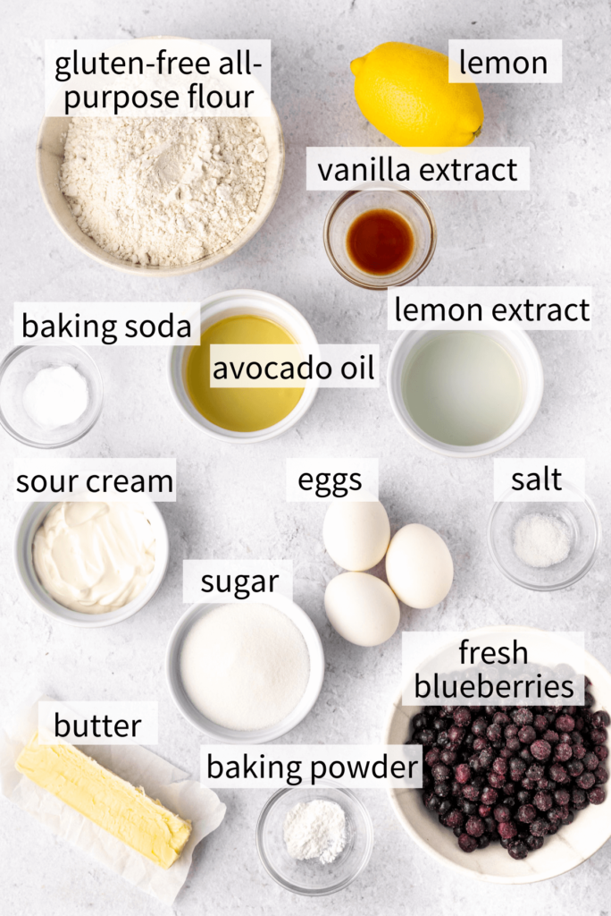 ingredients to make gluten free lemon blueberry bread