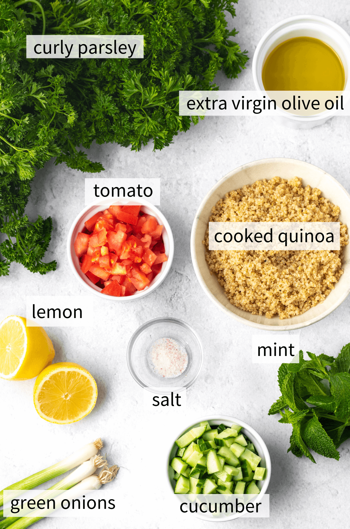 ingredients used to make gluten-free quinoa tabbouleh