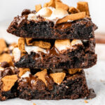 a stack of 3 s'mores brownies