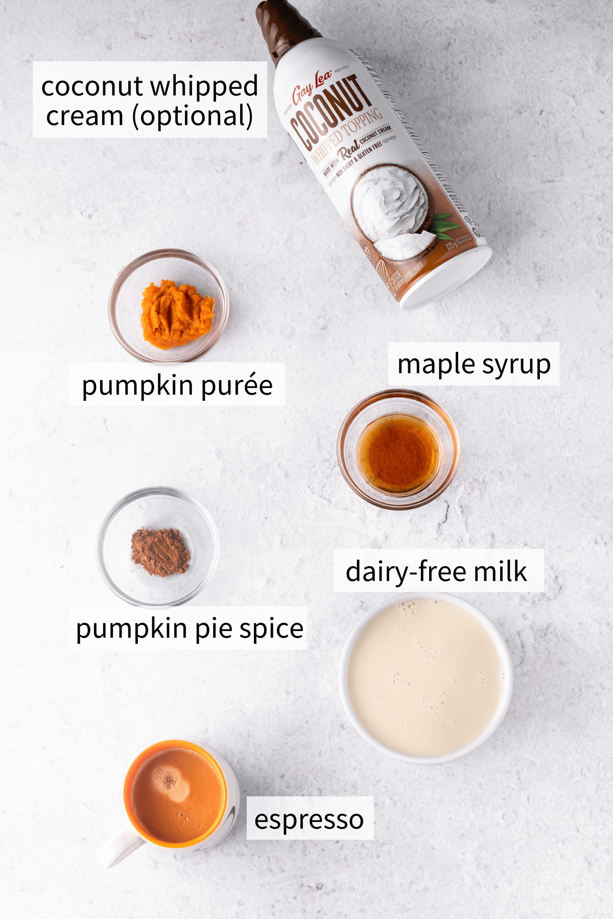 ingredients for a vegan pumpkin spice latte