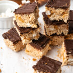 a pile of s'mores rice crispy treats stacked on top of eachother
