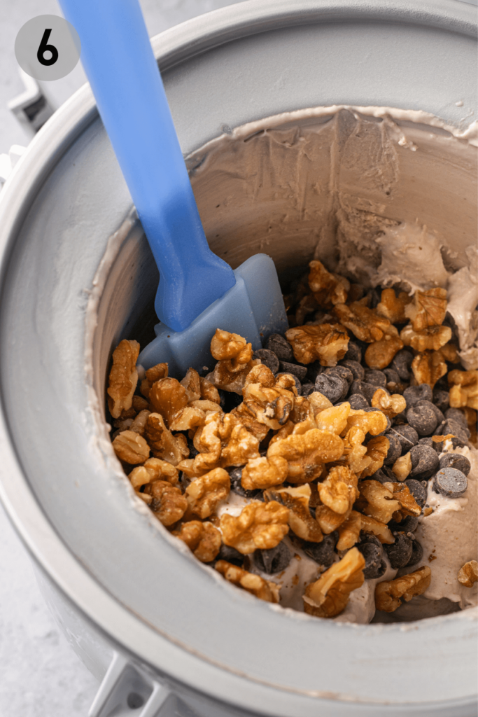 walnuts and chocolate chips added to the vegan ice cream base