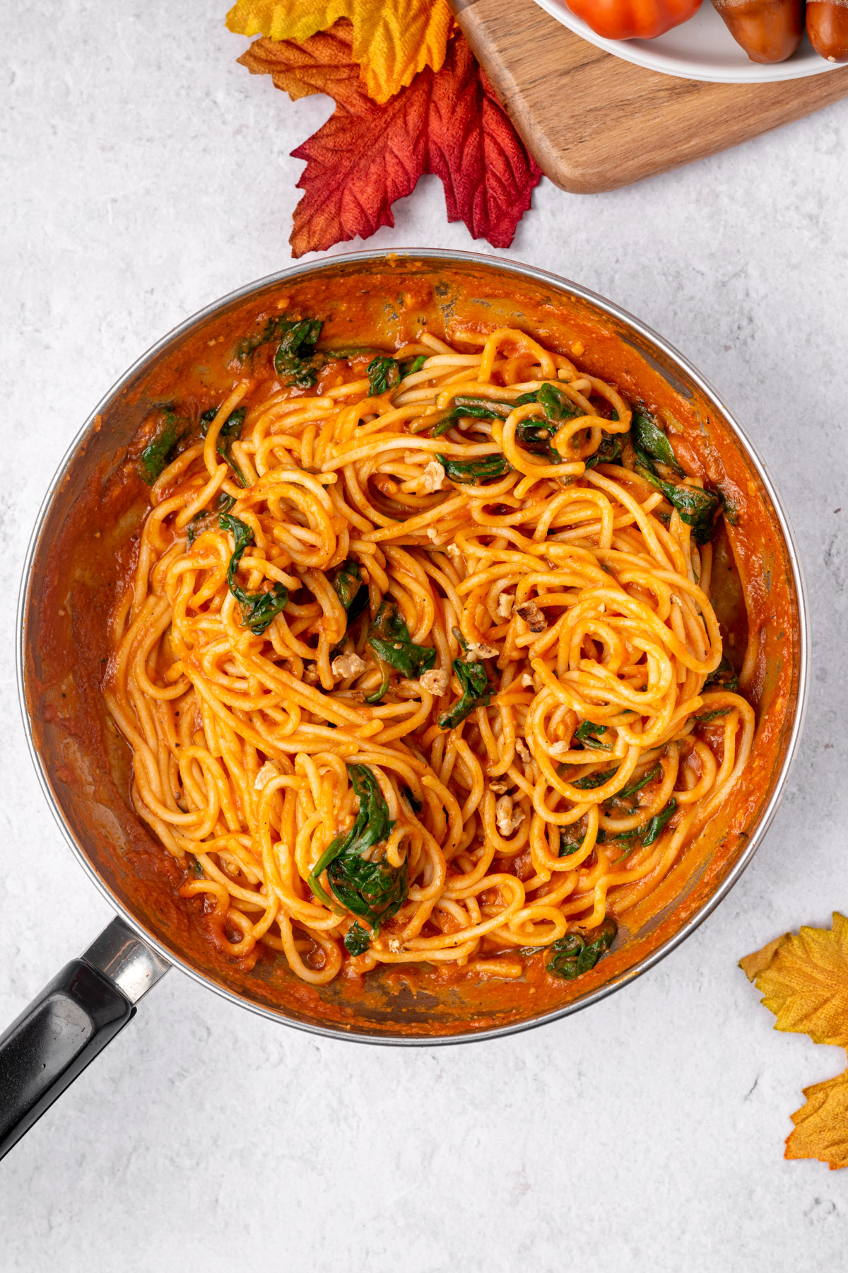 vegan pumpkin pasta sauce in a skillet