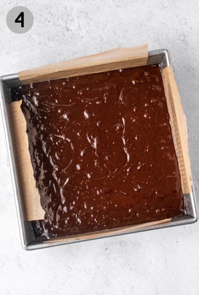 dairy free brownie batter in a square pan