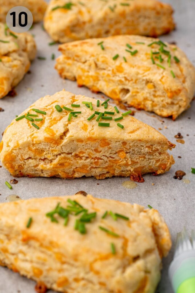 gluten free cheese scones topped with chives