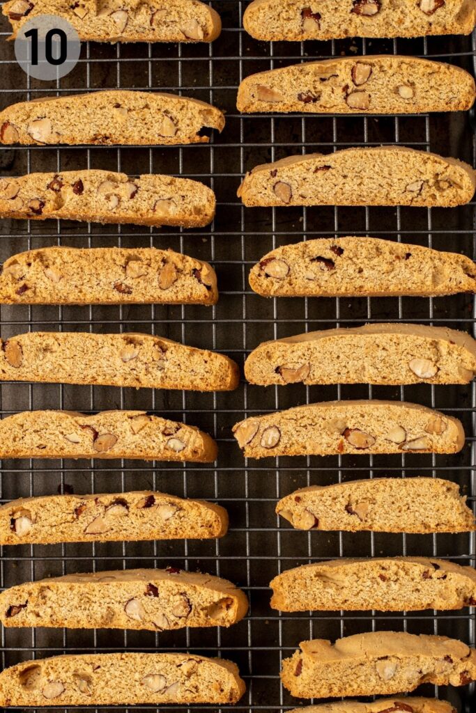 gluten free biscotti cooling on a wire rack