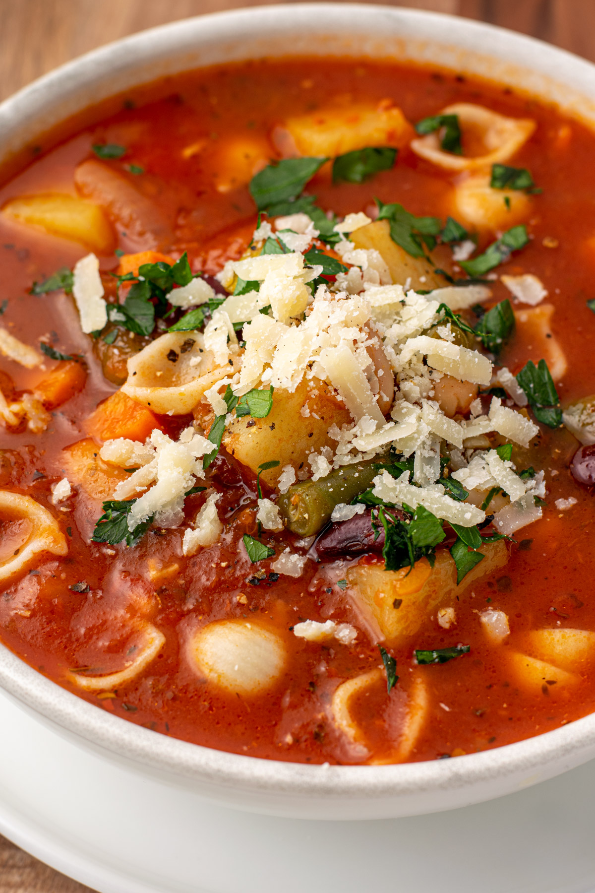 close up of minestrone soup