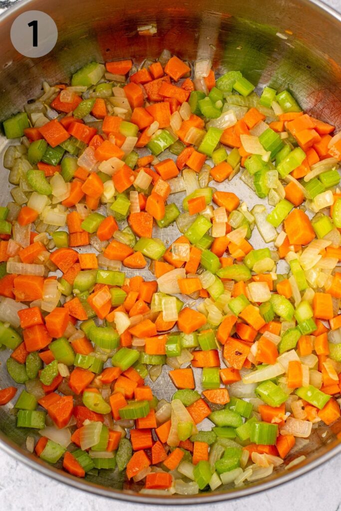 cooked onion, carrots, celery