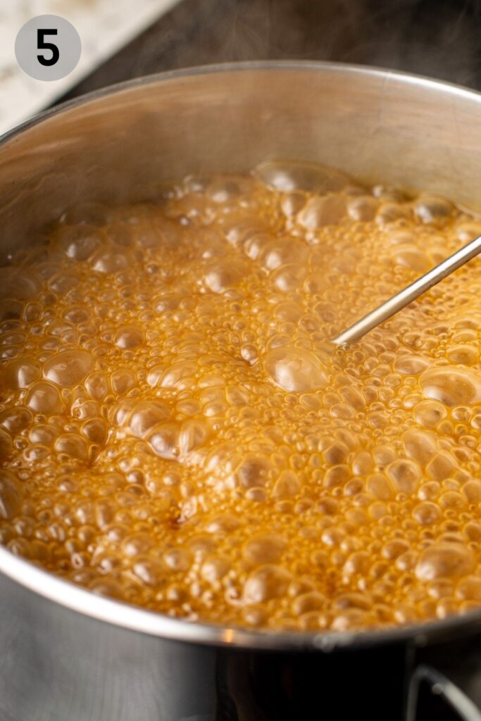 caramel bubbling in a pot