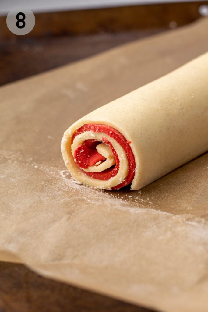 close up of sugar cookie dough roll