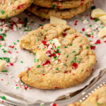 candy cane white chocolate cookie with a bite missing