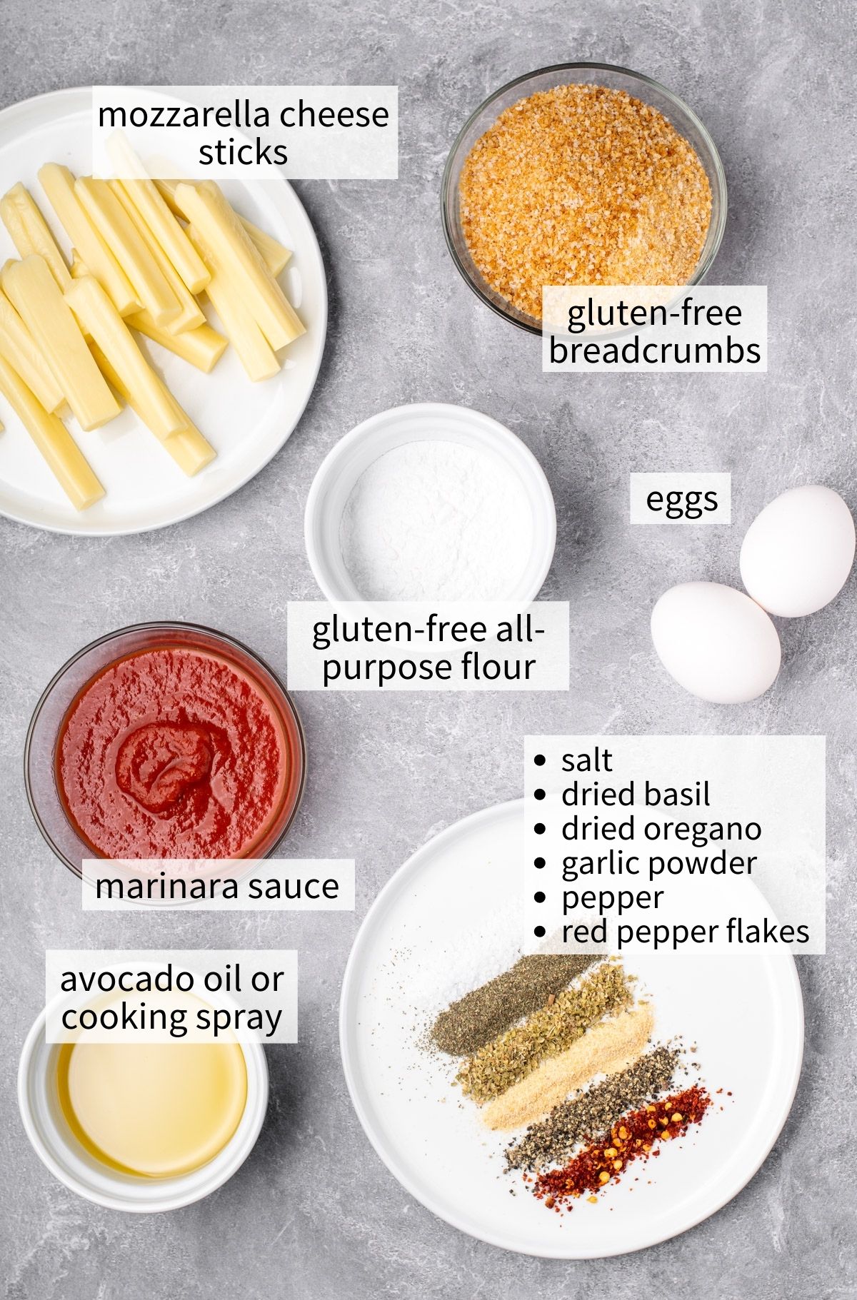 ingredients to make gluten free mozzarella sticks