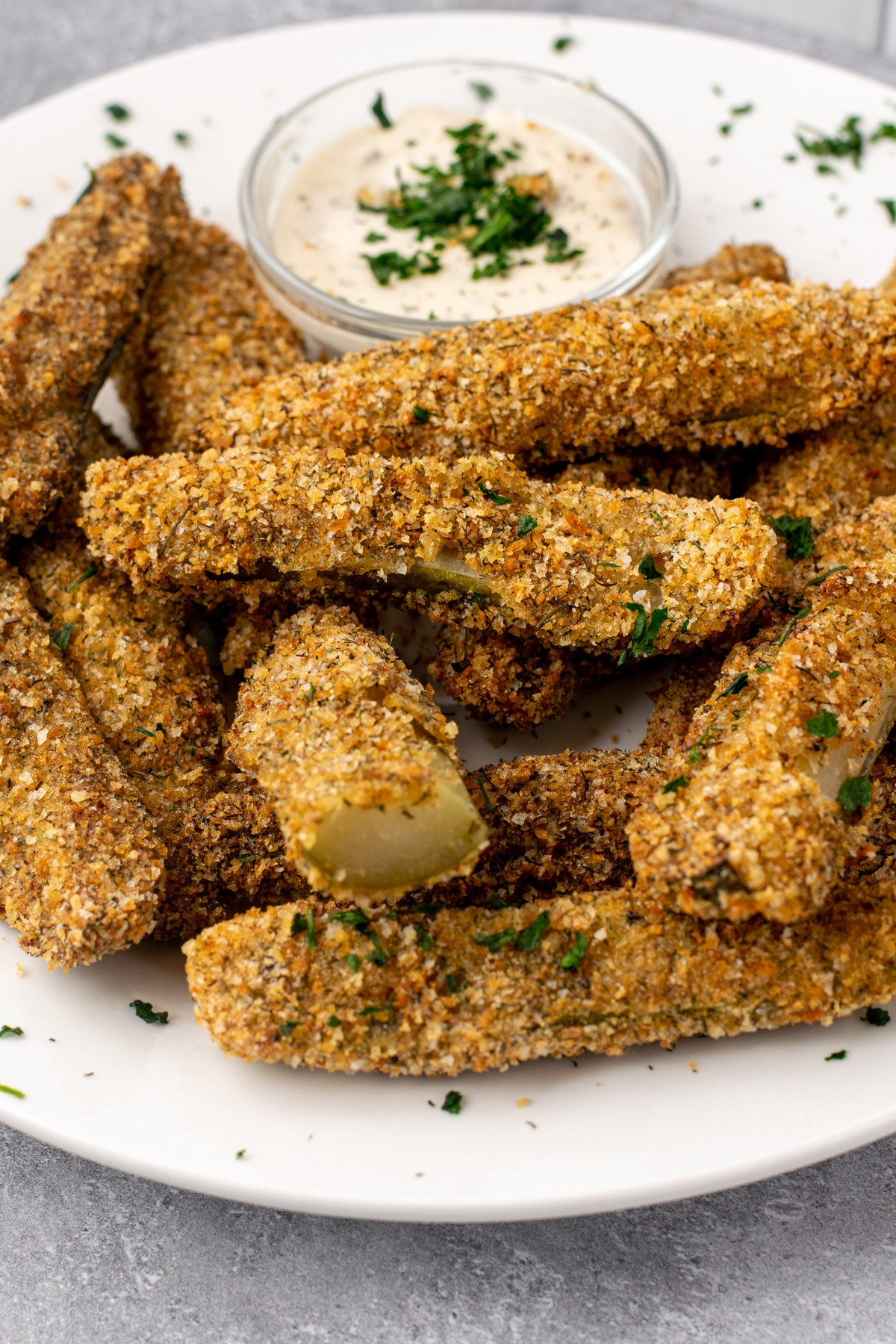 gluten free fried pickles on a plate