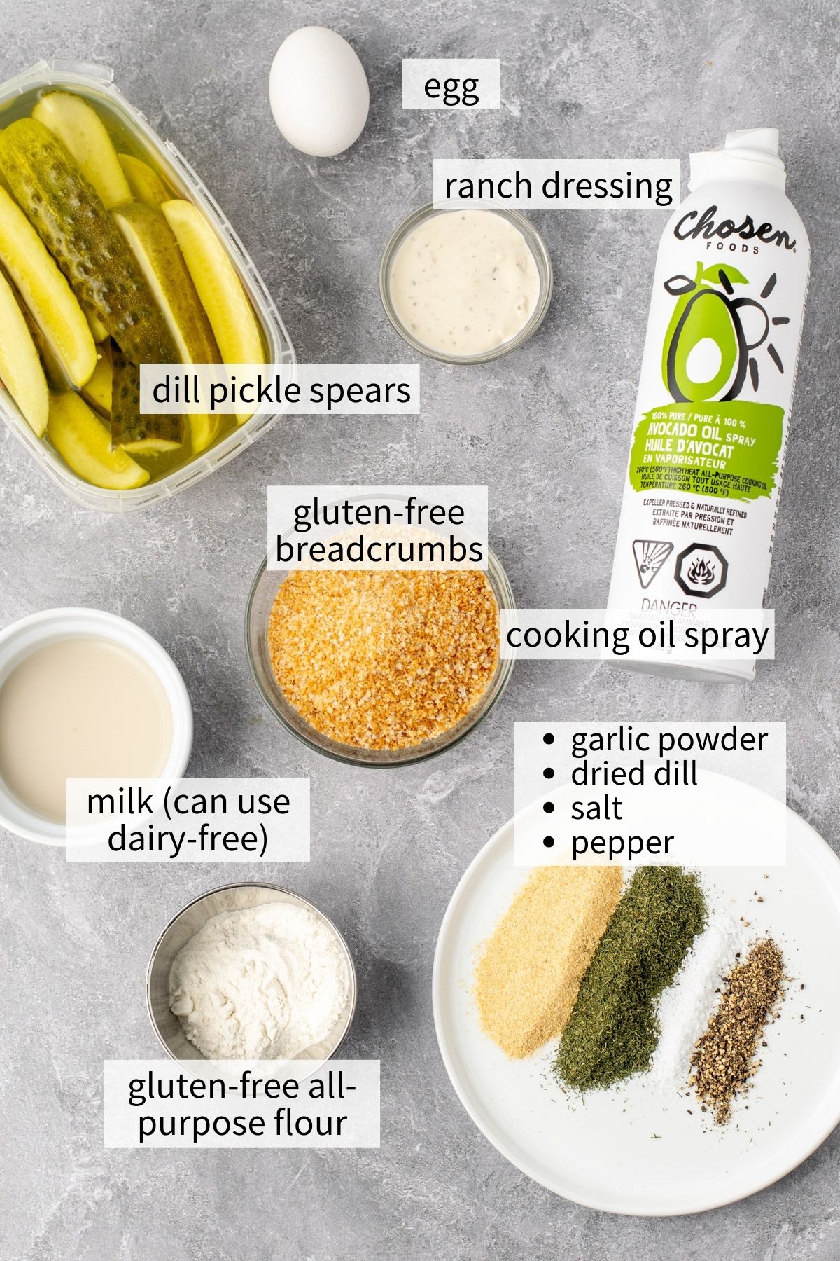 ingredients to make gluten free air fryer fried pickles