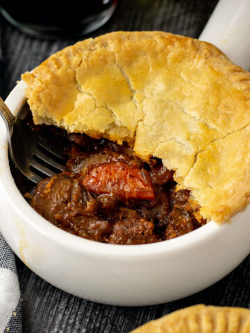 close up of gluten free steak and ale pie