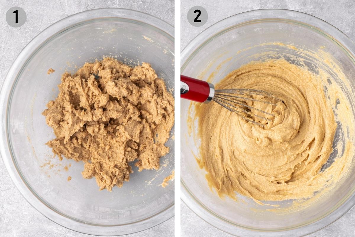 steps 1 and 2 of mixing cookie dough
