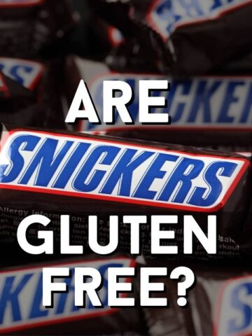 a pile of mini snickers bars with text overtop saying "are snickers gluten-free?".