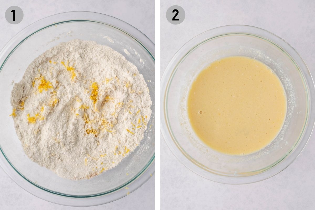dry ingredients for scones, wet ingredients in a separate bowl