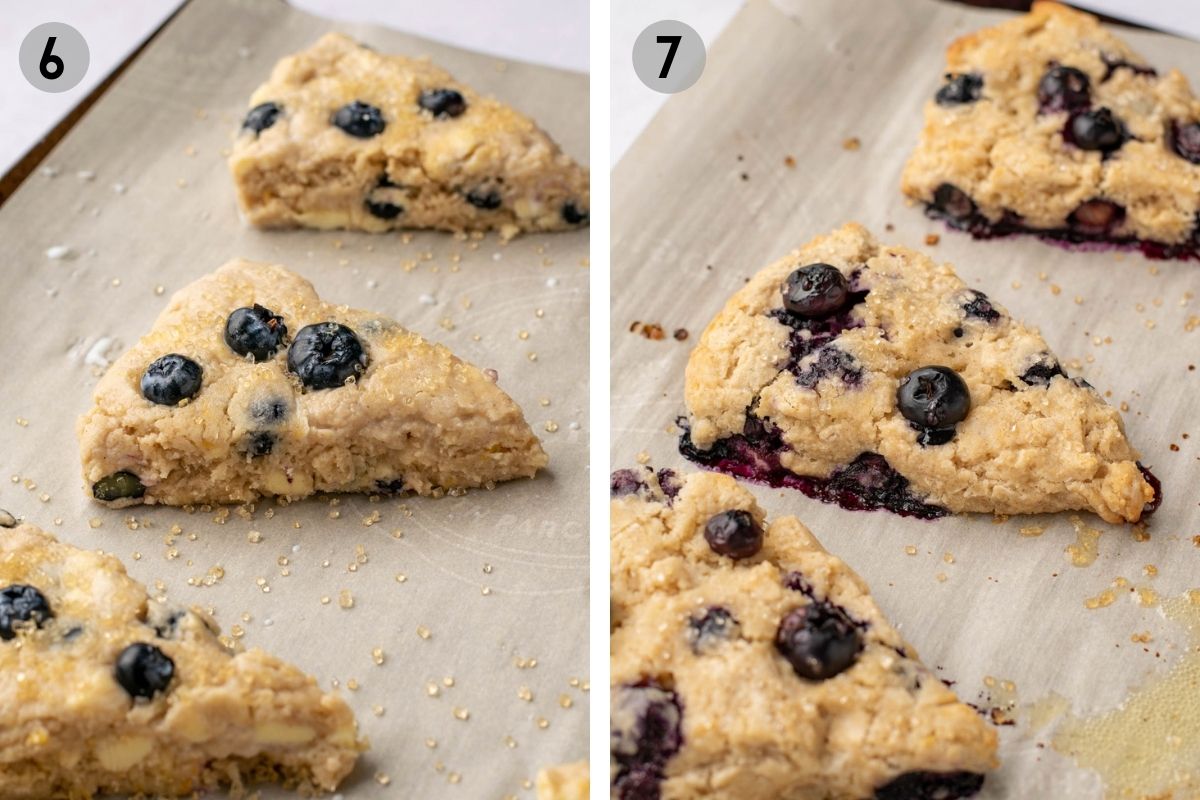 before and after baking of blueberry scones