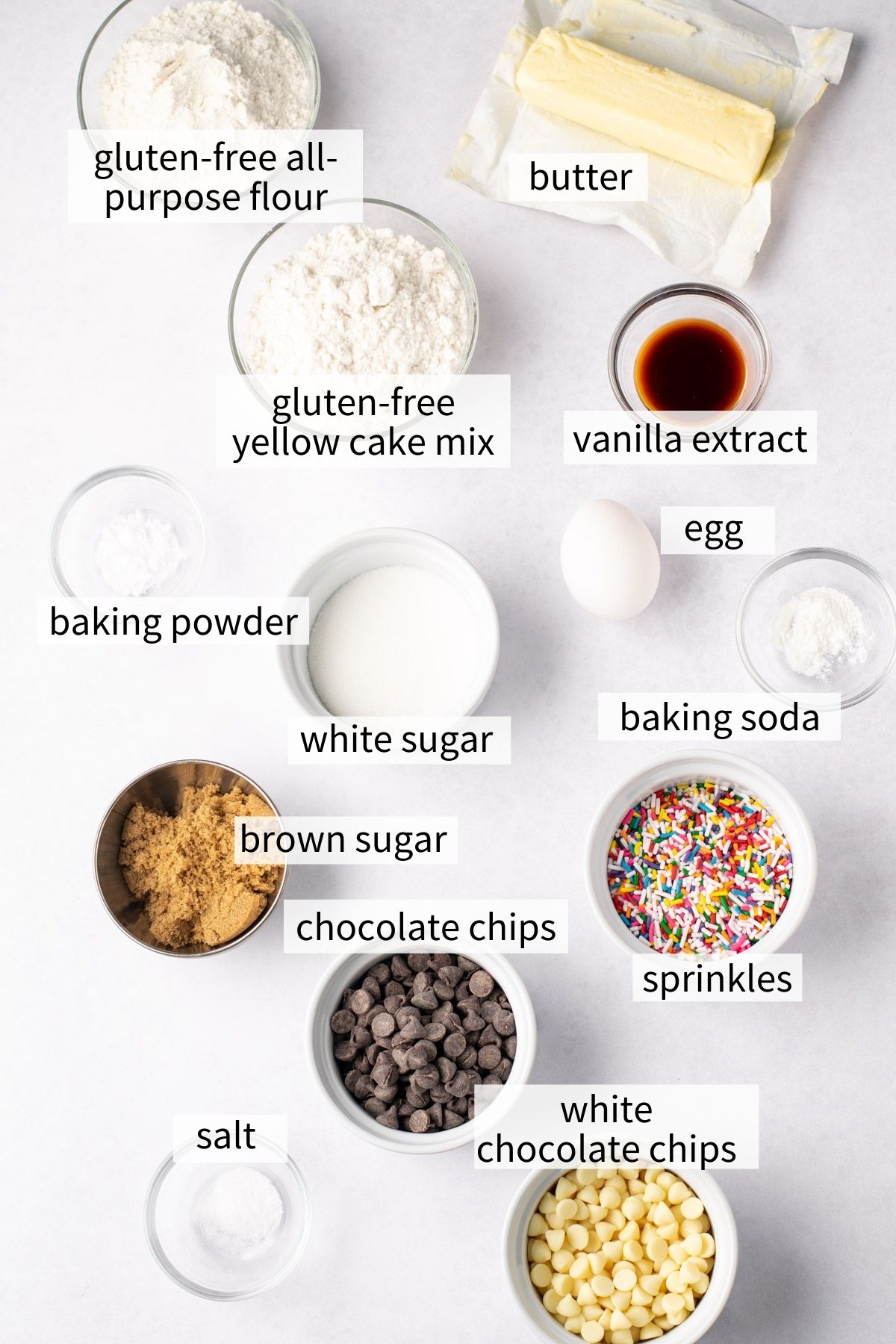 ingredients to make funfetti cookies