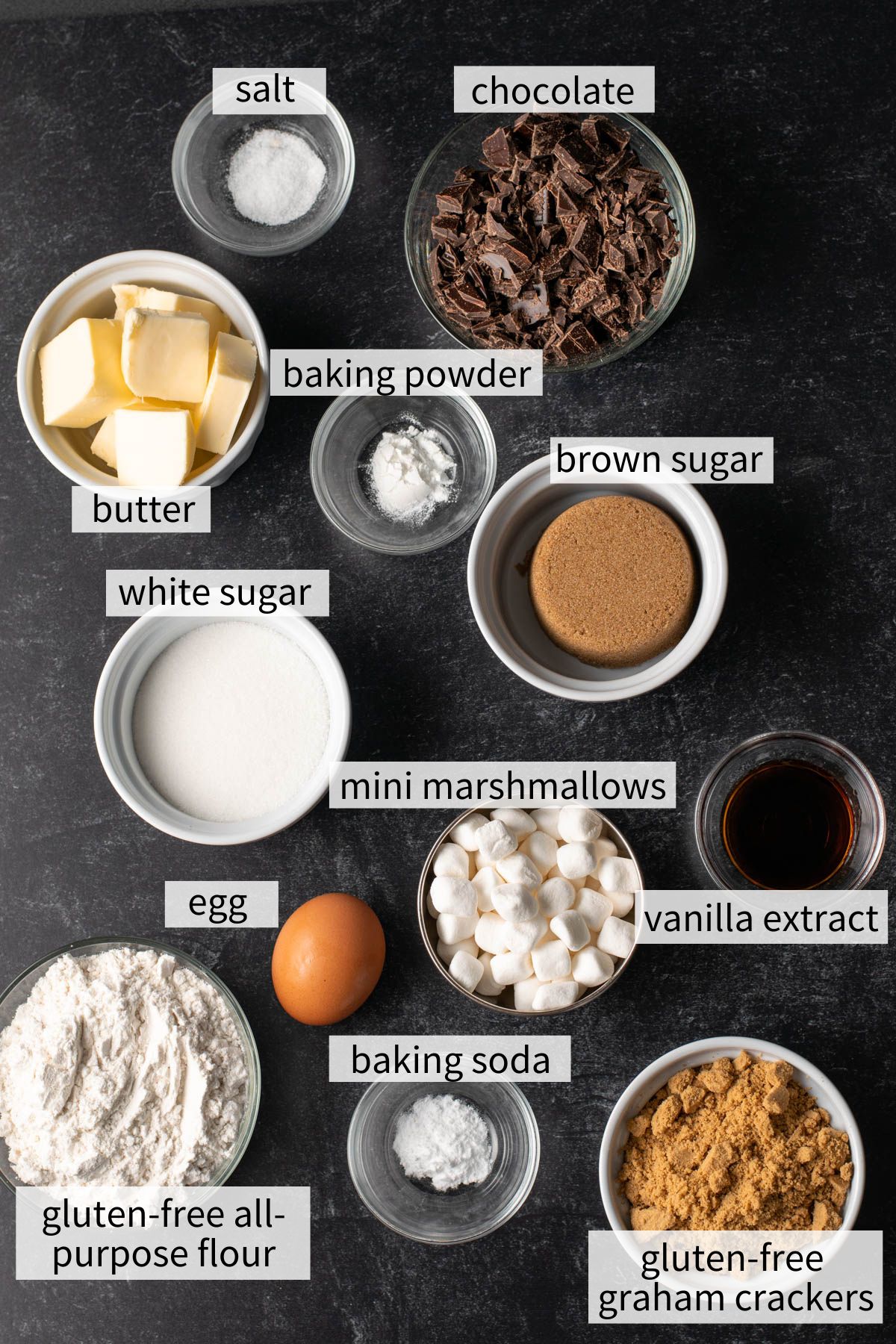 ingredients to make gluten free s'mores cookies.