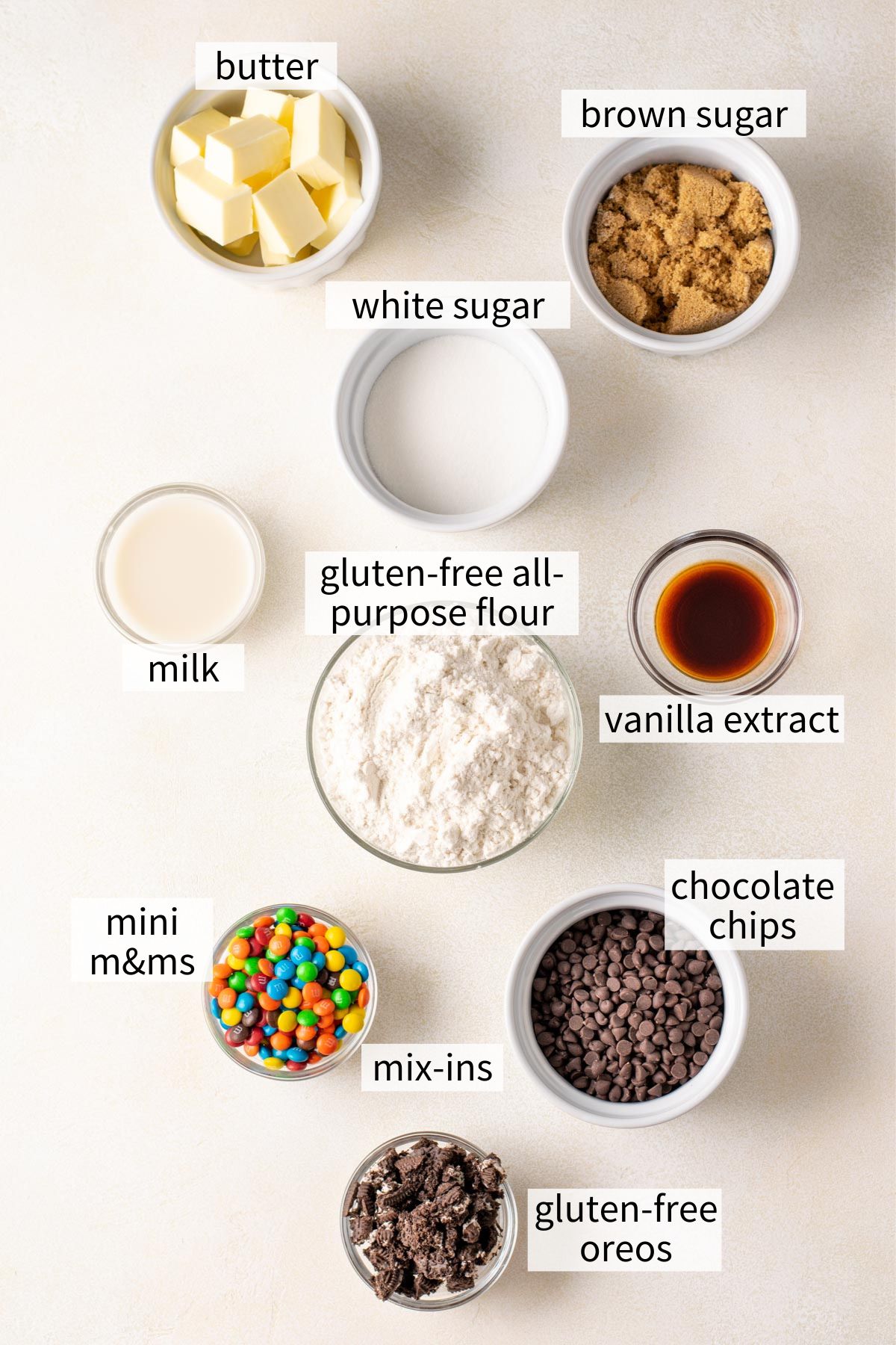 ingredients to make gluten-free edible cookie dough.