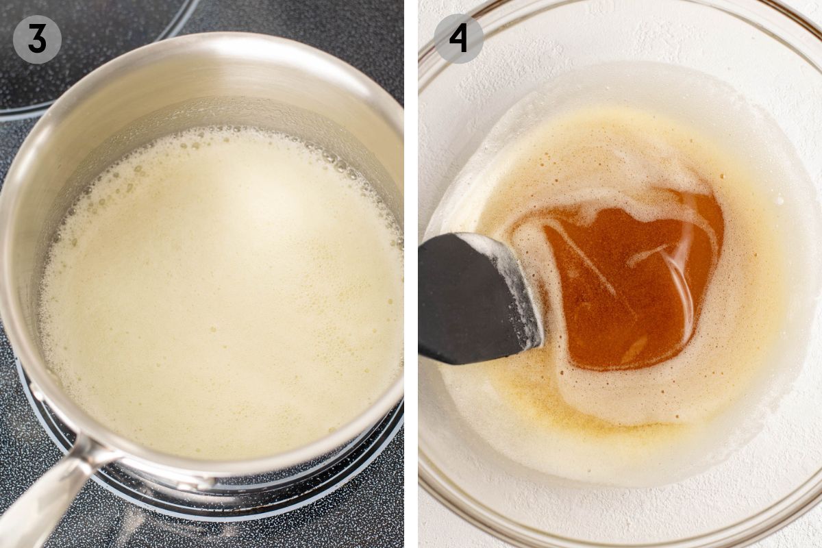 butter foaming in a saucepan then browning.