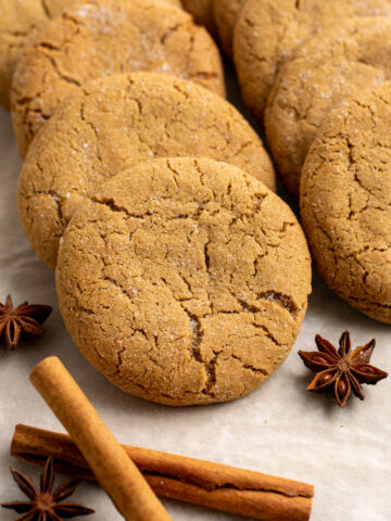 gluten free ginger molasses cookies with cinnamon sticks and star anise.