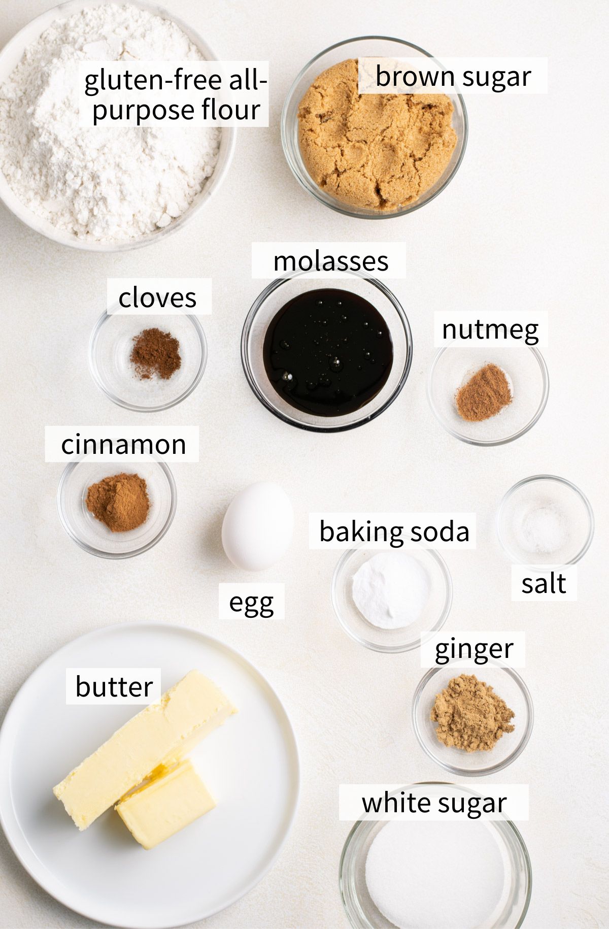 ingredients to make ginger molasses cookies.