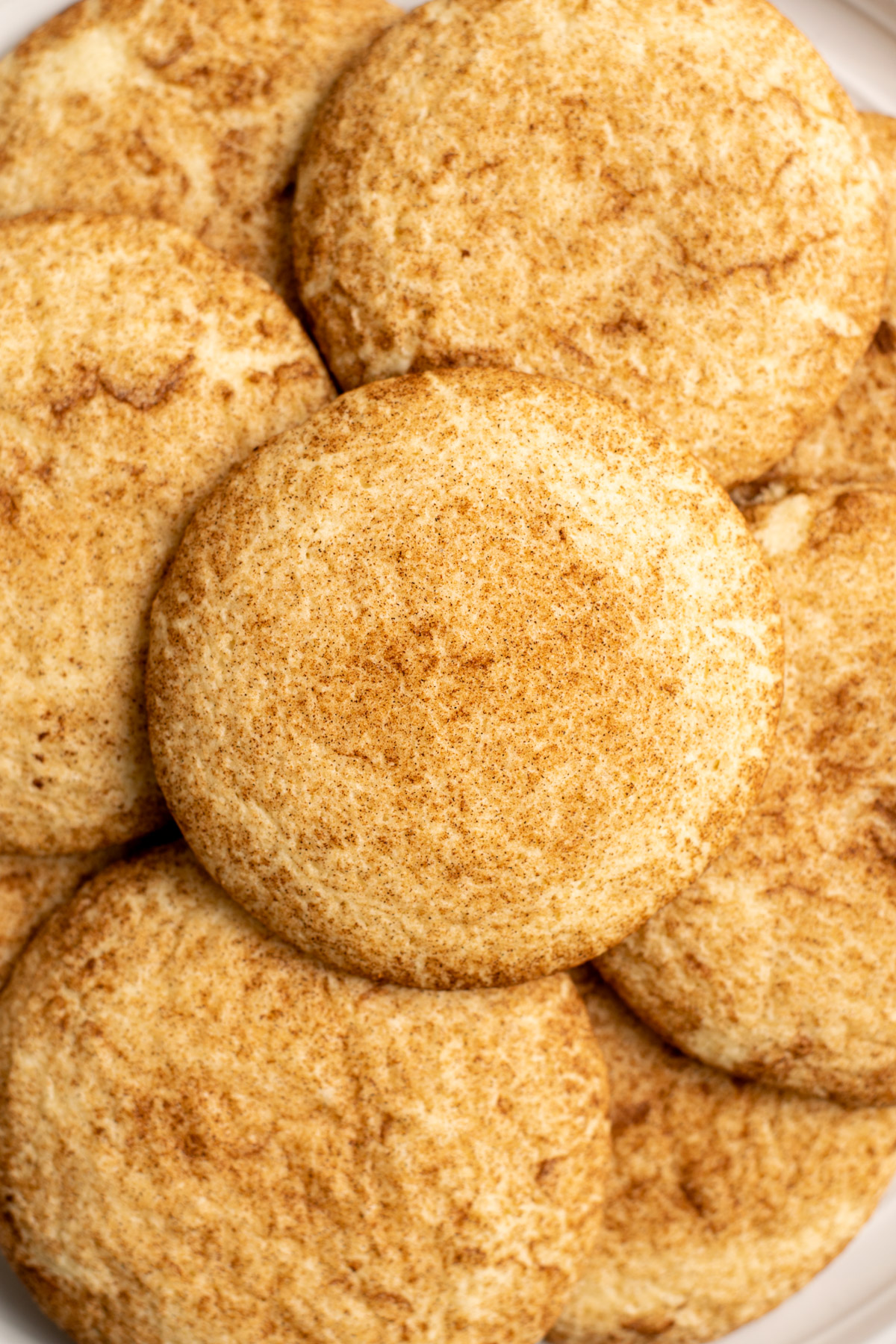 top view of stack os gluten free snickerdoodle cookies.