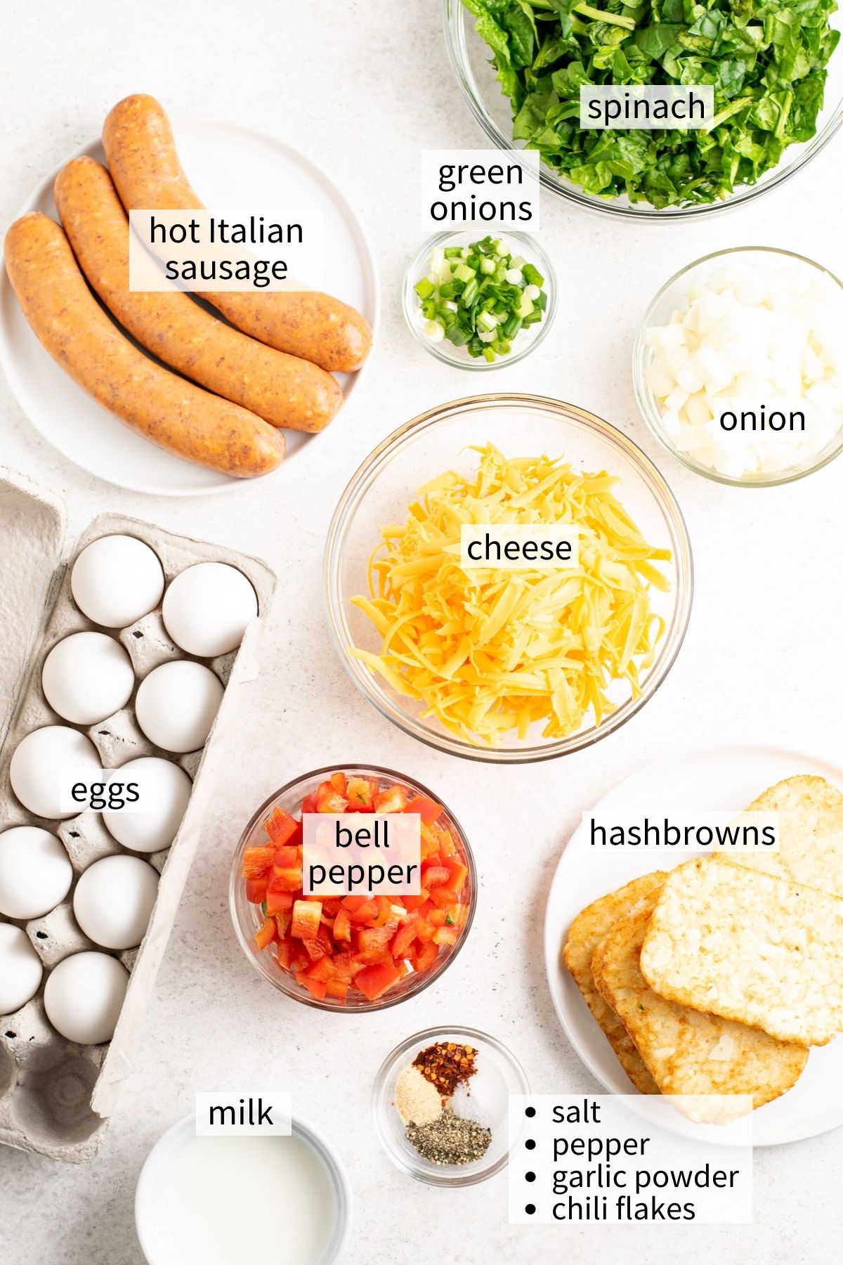 ingredients to make gluten free breakfast casserole.